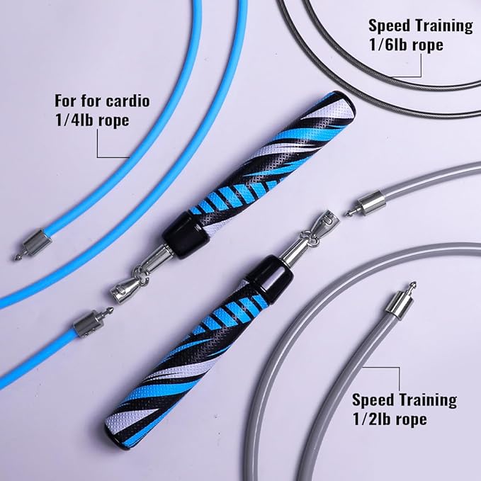 Hererope Weighted Jump Rope Set 3-in-1 Interchangeable 1/6lb 1/4lb 1/2lb Professional Jump Ropes for Men Women | Premium Ball Bearing Speed Rope Anti-Slip Leather Grip | Crossfit Boxing MMA
