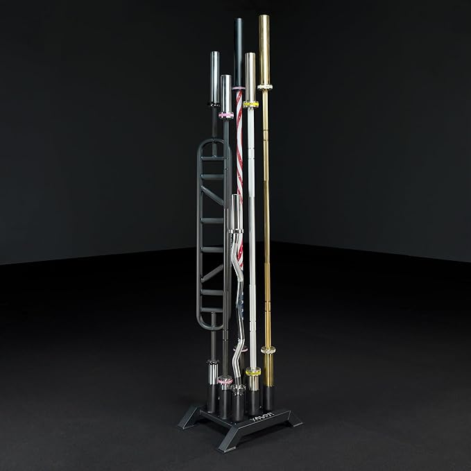 Valor Fitness Olympic Barbell Holder – Vertical 9 - Bar Storage Rack with Protective Sleeve Inserts – Space-Saving Steel Stand for Home Gym & Commercial Gyms