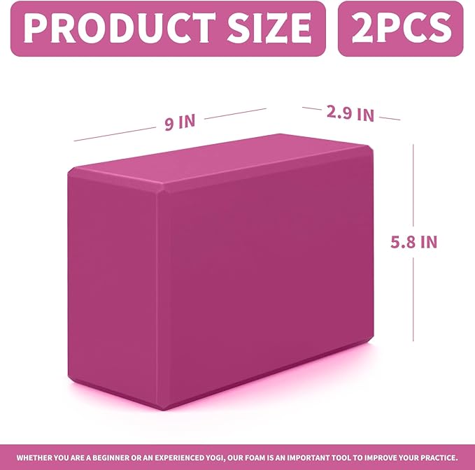 Yoga Blocks 2 Pcs, 9"x6"x3" Yoga Brick Foam Blocks EVA Foam Block Yoga Props Accessories for Yoga Pilates Stretching and Meditation