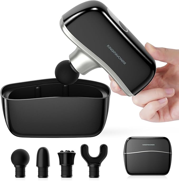 KingPavonini Mini Massage Gun with All-in-One Storage Case, 0.5 LBS Pocket-Sized Small Massage Gun Deep Tissue, Portable Percussion Massager for Travel, Gym