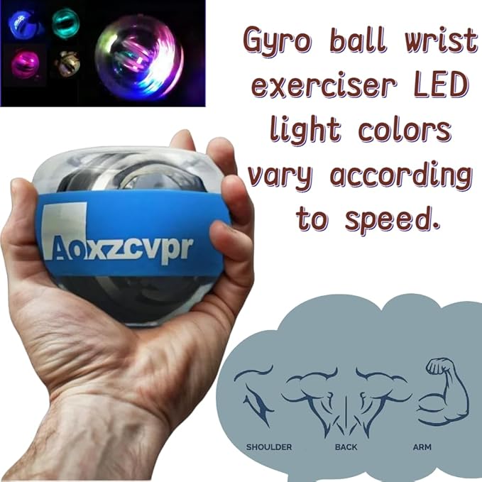 Gyro Power Torque Ball Wrist Exerciser - Auto Start Spinner with LED - Strengthen Grip, Forearm, & Hand - Hand Trainer for Sports Enthusiasts.