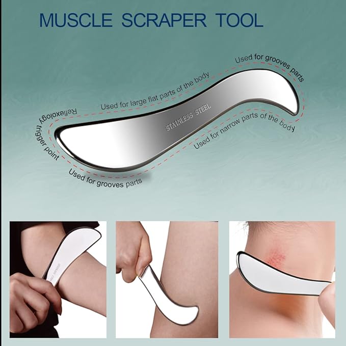 BYYDDIY 3 in 1 Stainless Steel Muscle Scraper Tools Set,Scraping Massage Tools for Physical Therapy,Derma Edge Massage Tool & GuaSha Massage Scraper Tool,IASTM Tools for Body (SXC)