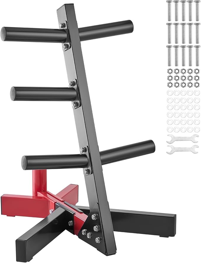 Happybuy Weight Plate Rack, L Frame Weight Plate Tree for 2 In Weight Plates, Standard Weight Plate Tree, 500 lbs Load Capacity Weight Storage Holder, Home Gym Barbell Rack Storage Stand, Black & Red