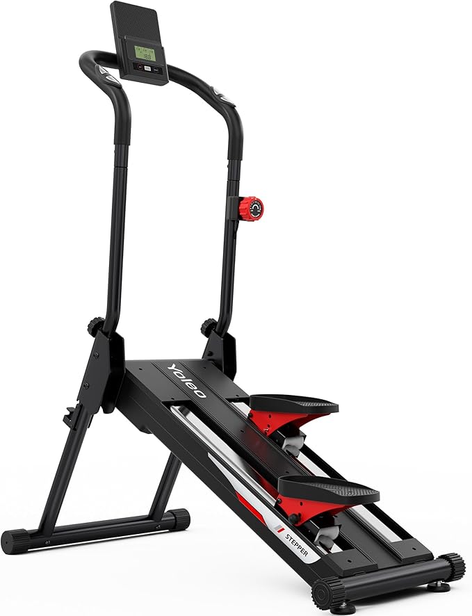 YOLEO Magnetic Stair Steppers for Exercise at Home, 16-Level Adjustable Resistance Up to 130LB, Folding Cardio Stairmaster with 28''Extended Stride&Low Noise,Stair Climber with HR Sensor for Full Body