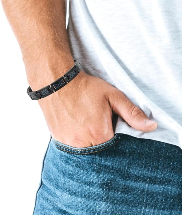 Willis Judd Mens Blue Carbon Fiber Titanium Magnetic Bracelet Adjustable