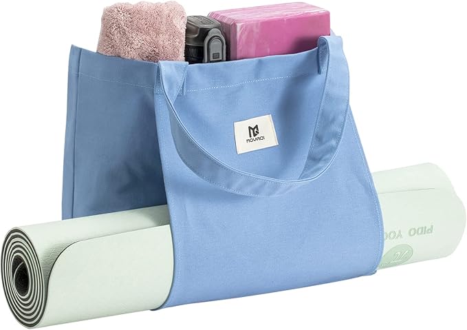 Moyaqi Canvas Tote Bag with Yoga Mat Carrier Pocket Carryall Shoulder Bag for Office, Workout, Pilates, Travel, Beach and Gym