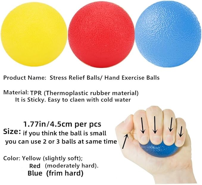 3 PCS Physical Therapy Hand Exercise Balls, Stress Relief Balls for Adults, Squeeze Balls Kits for Hand Finger Wrist Muscles, Hand Grip Strengthener Trainer,Finger Exerciser
