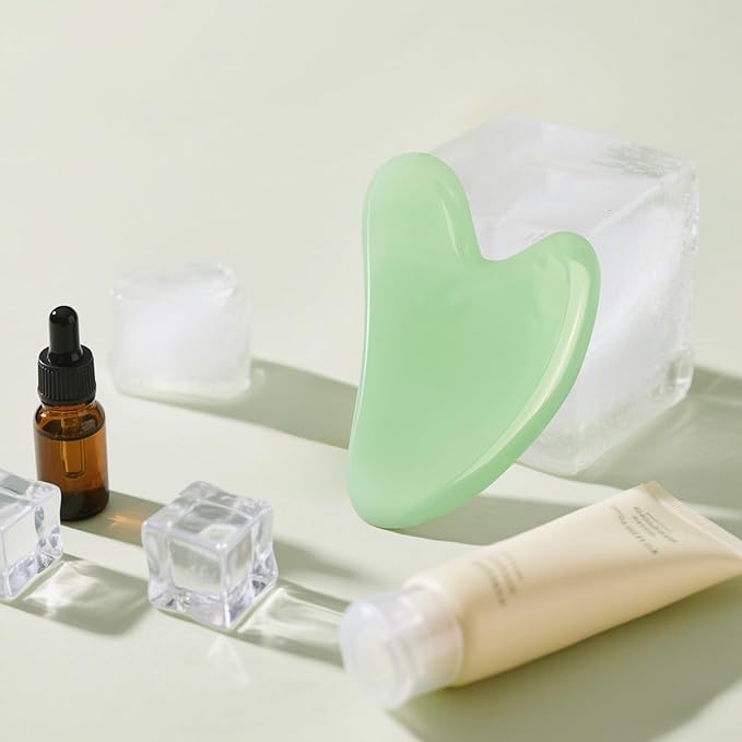 Jade Stone Gua Sha Massage Tool Set Larger Guasha Board with Handle Muscle Scraping Massage Tools Facial Anti Cellulite Spa Acupuncture Tools for Massage, Lymphatic Drainage Valentine's Day Gifts