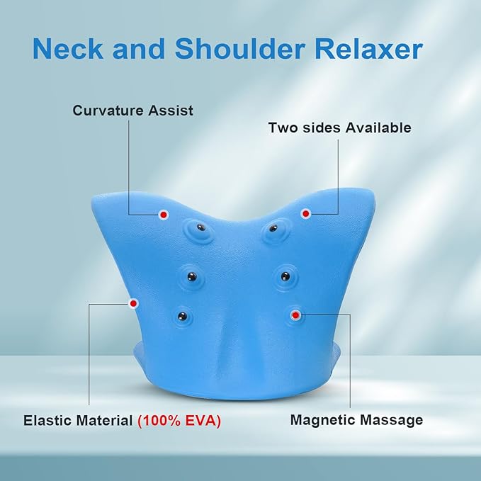 Neck Stretcher with Magnetic Therapy Acupressure for Pain Relief, Neck and Shoulder Relaxer, Chiropractic Pillow, Restore Neck Curve (Blue)