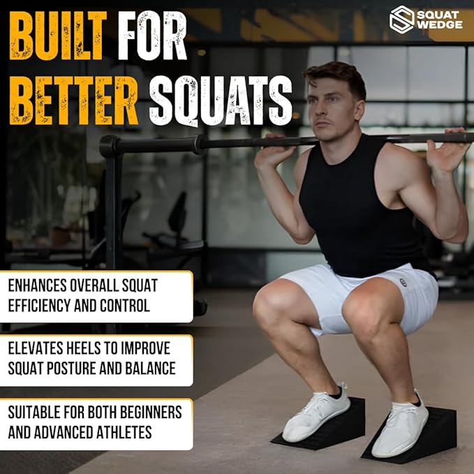 Squat Wedge & Calf Raise Block, 2-PCS Non-Slip Heel & Foot Elevated Slant Board for Workout, Weightlifting, Physical Therapy & Calf Stretching, For Men & Women