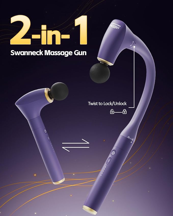 2-in-1 Detachable Muscle Massage Gun Deep Tissue with 20'' Extension Handle, Back and Neck Massager for Pain Relief, Handheld Massager for Shoulder Lower Back Leg Waist, Purple
