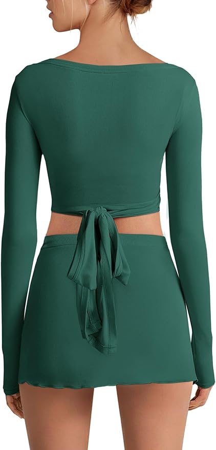 Nirovien Womens 2 Piece Workout Sets Sexy Pilates Outfits Athletic Gym Yoga Sets Ballet Wrap Top and Skirt