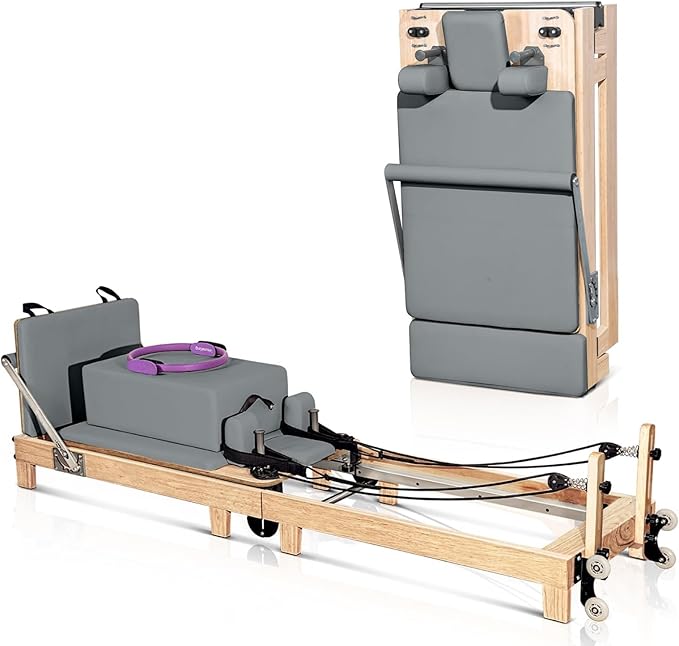 Pilates Reformer Machine, Quick-Assembly Studio Grade Pilates Equipment for Gym and Home, Oak Wood Pilates Reformer with Reformer Accessories