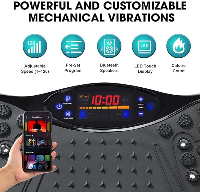 Vibration Plate Exercise Machine with Bluetooth Speaker, 120 Level Whole Body Vibration Platform for Home Fitness, Lymphatic Drainage Workout Board with Remote, LED Display & Resistance Band