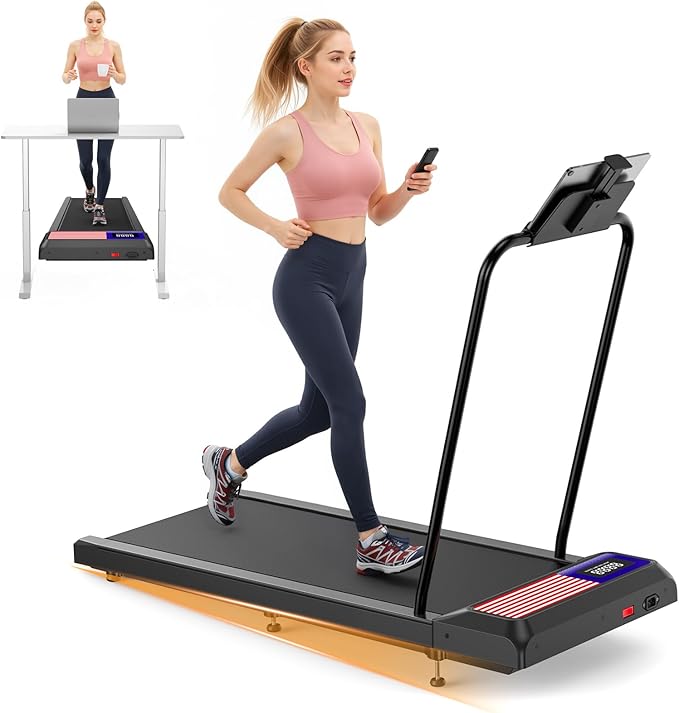 Treadmills for Home Small with 0%-8% Incline and APP Sync, Compact Under Desk Walking Treadmill Pad with Handle Bar Removable, Remote Control and LED Display, 2.5HP
