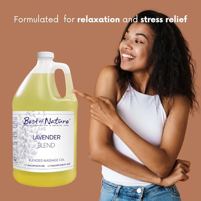 Best of Nature Lavender Blend Massage Oil - Non-Greasy Aromatherapy Massage Oil for Body, Skin & Face, Crafted with Pure Essential Oils, 5 Gallon (640 fl oz)