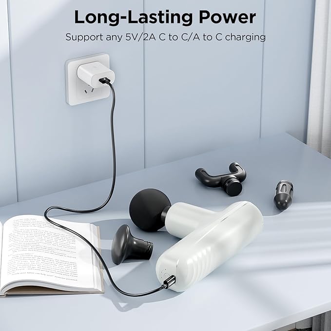 Mini Massage Gun, Powerful Handheld Muscle Massager for Muscle Relaxation, Deep Tissue Percussion Small Massage Gun Travel Massager with 4 Massage Heads Silent Brushless Motor, White