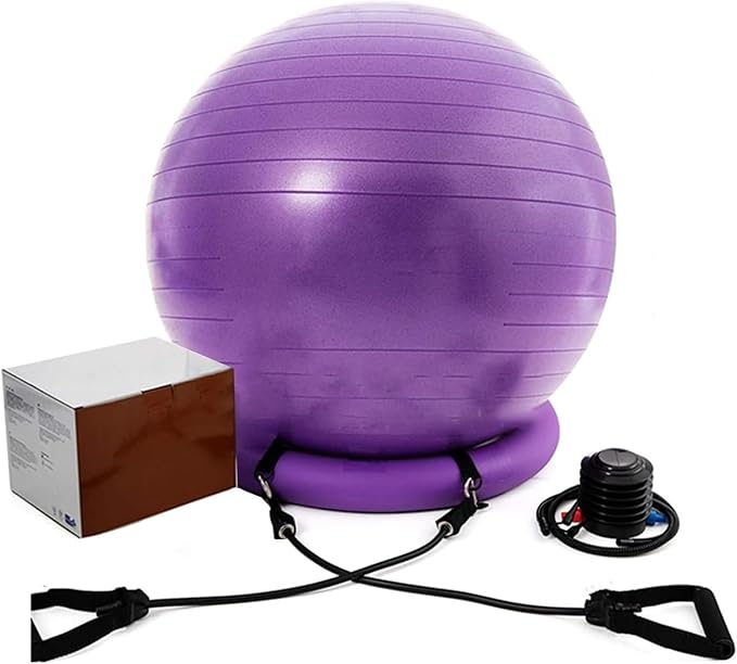 Yoga Ball Chair,Yoga Ball，Exercise Ball, Balance Ball Chair with Adjustable Band & Stability Base Home Yoga Chair for Exercise/Improving Health Pregnancy Birthing Balls Seat(Purple,Diameter 75cm ( 29