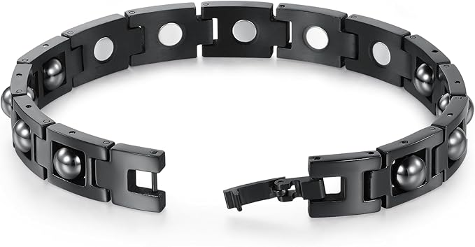 Women's Magnetic Therapy Bracelet with Rotable Obsidian Beads & 5 Powerful Magnets – Adjustable, Stylish Wellness Accessory for Stress Relief, Pain Relief & Energy Balance(Black)