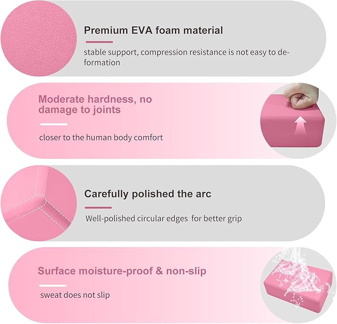 2 Pack Yoga Block, Premuim EVA Foam Block, Durable Non-slip Exersice Block for Yoga, Pilates, General Fitness, Stretching, Toning Workouts and Meditation