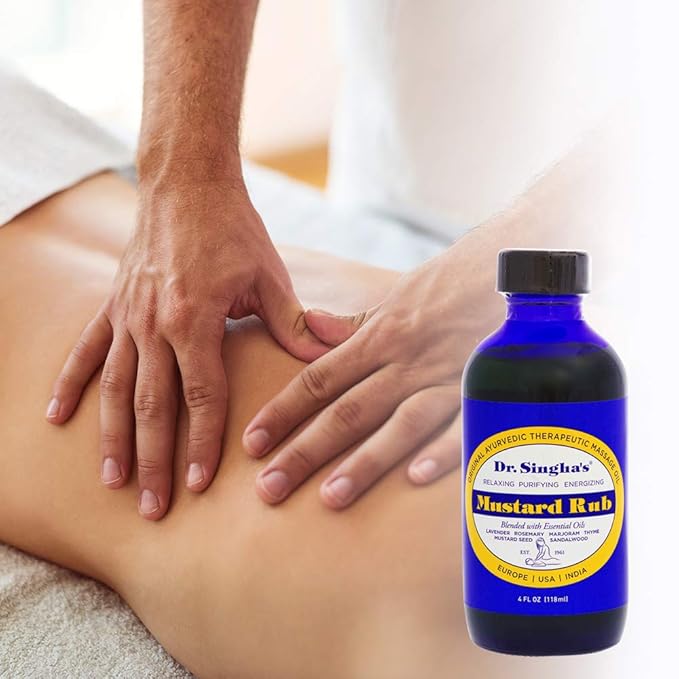 Dr. Singha's Mustard Rub, Therapeutic Body Massage Oil - with Best Essential Oils for Sore Muscles and Stiff Muscle Relief (4 Ounce)