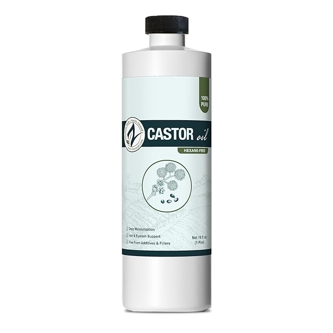 Zatural Castor Oil Naturally Grown 100% Pure Cold Pressed Castor Oil Hexane Free Hair Growth Eylash Serum and Eybrows or Body Wraps and Detox (16oz)