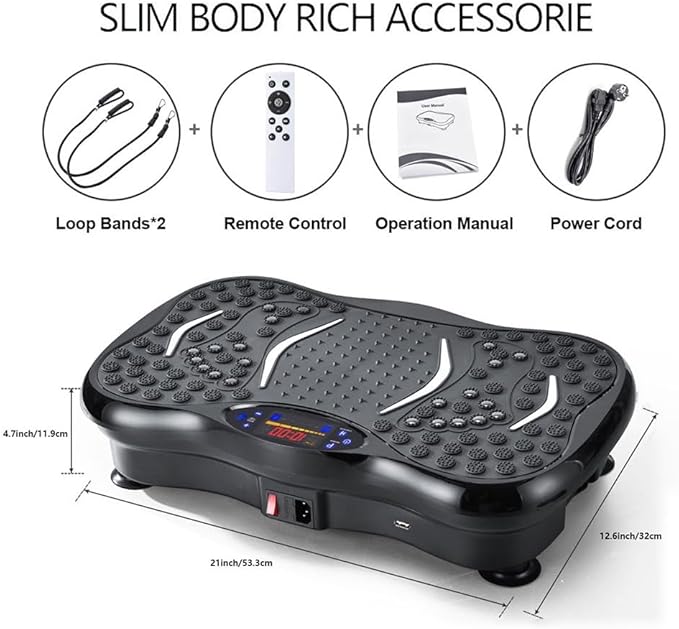 Vibration Plate Exercise Machine with Bluetooth Speaker, 120 Level Whole Body Vibration Platform for Home Fitness, Lymphatic Drainage Workout Board with Remote, LED Display & Resistance Band