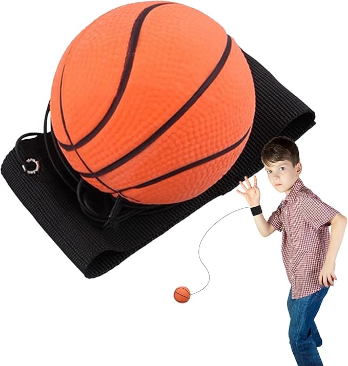 Wrist Return Ball, Basketball Wrist Return Ball, Small BasketBalls for Wrist Exercise Fun Outdoor Adults, Speed and Agility Training Tool, Rubber Rebound Bouncy Wristband Balls on Elastic String