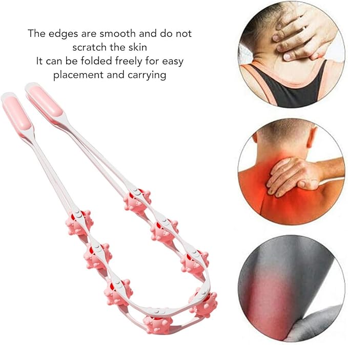 Manual Back Massage Roller Rope, Handheld Massage Ball Roller Anti Cellulite Massage Roller, Fascia Roller Manual Massage Strap for Back Neck Shoulder Waist Leg Muscle Exercise Massage Roller (Pink)