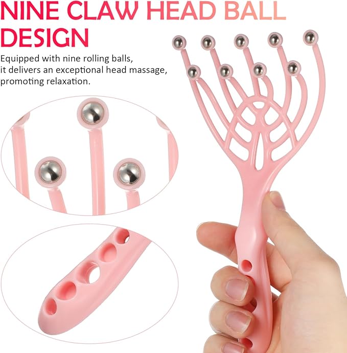 SAFIGLE Handheld Scalp Massager with 9 Claws and Rolling Balls for Deep Head Massage and Stress Relief Compact Portable Tool for Hair Stimulation and Full Body Relaxation at Home or Office