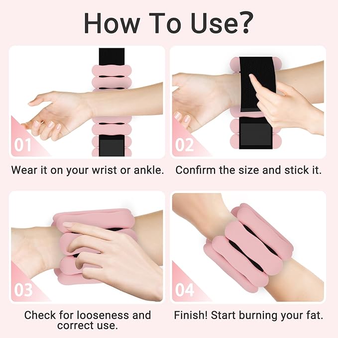 Wrist Ankle Weights for Women Men, Leg Arm Wrist Weights Bangles 1lb*2 2lb*2 Wearable Weights Pilates Weighted Bracelet for Strength Training Walking Swimming Yoga Physical Therapy