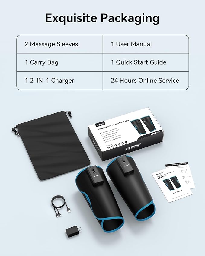 FIT KING Cordless Calf Massager – Rechargeable Leg Compression Massager for Circulation, Edema, RLS, Pain Relief & Recovery, 6 Intensities, 3 Modes, Portable Gift for Mom, Dad, Athletes