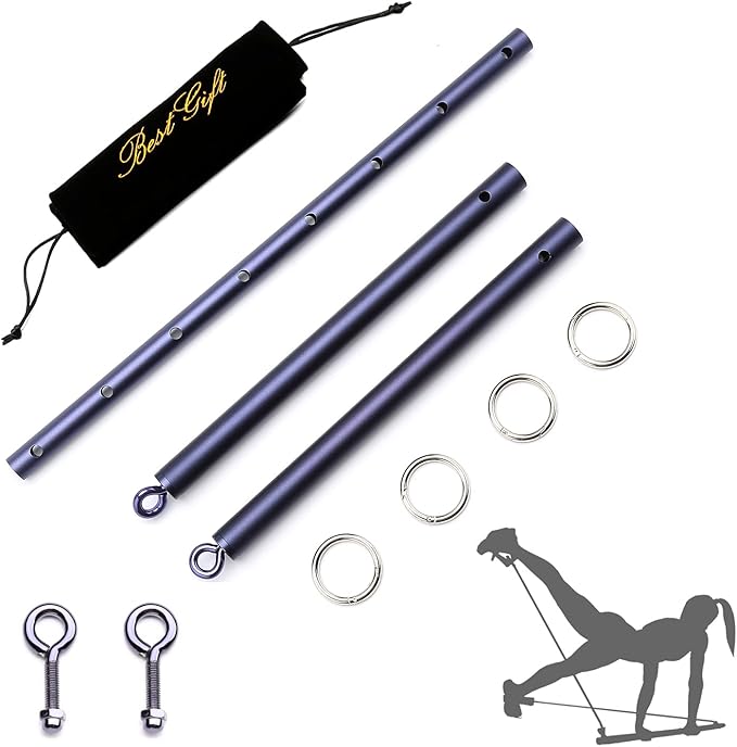 Sovyime Blue Pilates Spreader Bar Kit Sports Aid Training Fitness Gear - Exercise Guide Included,Workout Bar,Home Yoga Gym Kit