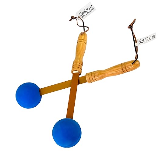 CanDo Percussion Massagers 2 Pack Manual Ball Massage, Flexible Stick Massage Tools for Sore Muscles, Back, Shoulders, Neck, Legs, and Total Body with Comfort Grip Wood Handles, Blue