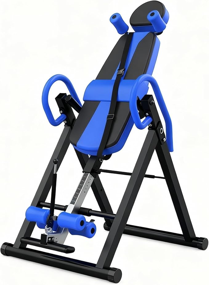 XXYUAN Folding Inversion Table with Adjustable Height, Home Use Back Stretch Machine for Spinal Decompression, Auto-Lock System with Ankle Holder & Safety Belt, 150kg Capacity Steel Frame