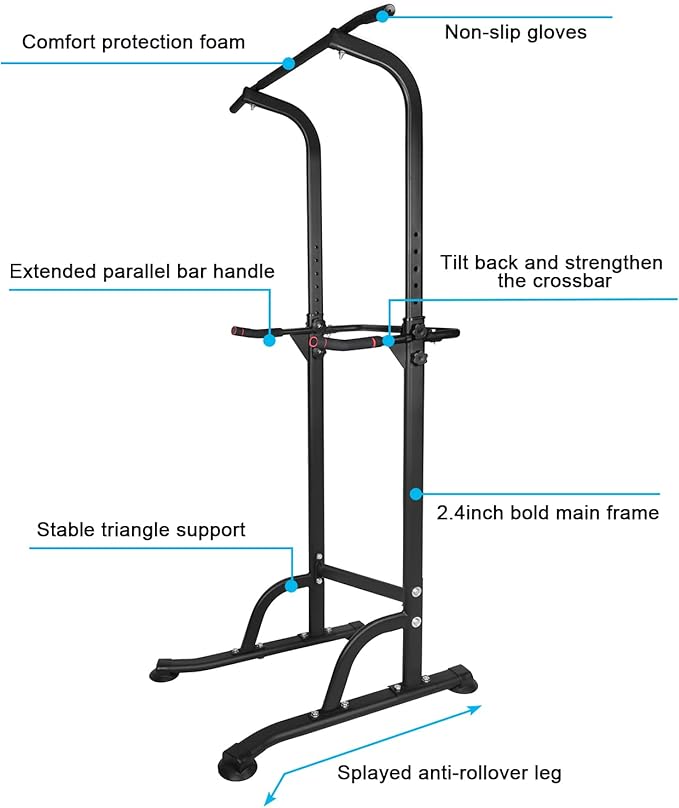 Adjustable Pull Up Bar & Dip Station – 10 Height Settings (65"-82.7"), 400LBS Capacity Home Gym Strength Trainer for Pull Ups, Dips & Core Workouts
