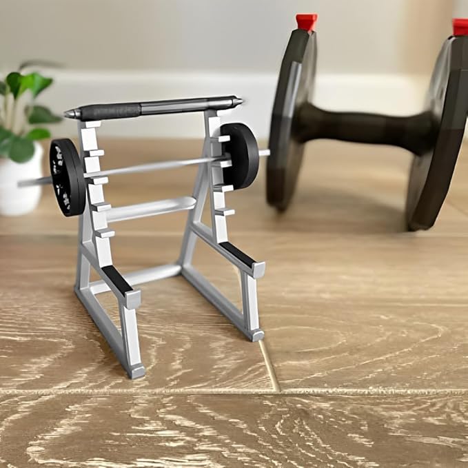 Squat Rack Pen Holder for Desk, Mini Barbell Rack Pen Holder with Weights & Barbells, Gym Theme Unique Organizer for All Fitness Enthusiasts and Weightlifting Fans
