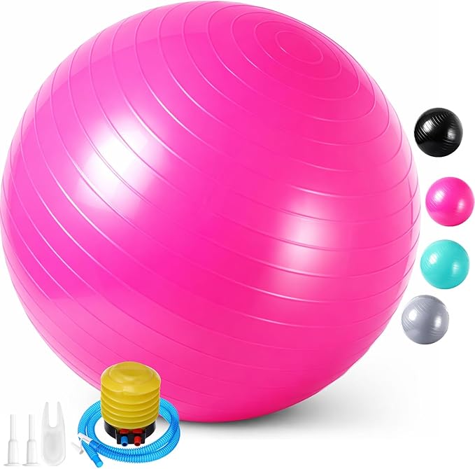 Leyndo 4 Pcs 26 Inch Yoga Exercise Ball Pilates Pregnancy Birthing Fitness Ball with Quick Pump Anti Burst for Improved Posture, Balance, Yoga, Pilates, Training