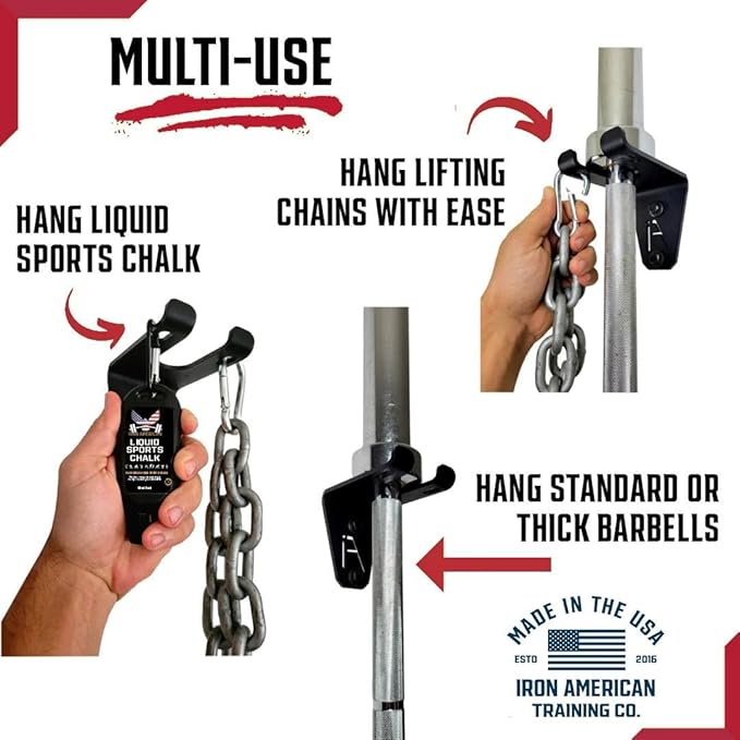 IRON AMERICAN Alpha Barbell Gym Wall Mount Storage 100+ Pound Capacity - Multi-Use Barbell Wall Holder, Barbell Hanger 4.25 x 6.75 x 7.25 Inches - Holds Any Standard Olympic Barbell - Hardware Included