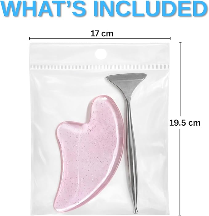 2-in-1 Acupuncture Pen with Pink Resin Gua Sha Set, Dual-Ended Stainless Steel Acupressure Massage Tool & Fascia Blaster for Muscle, Neck, Face & Foot Relief