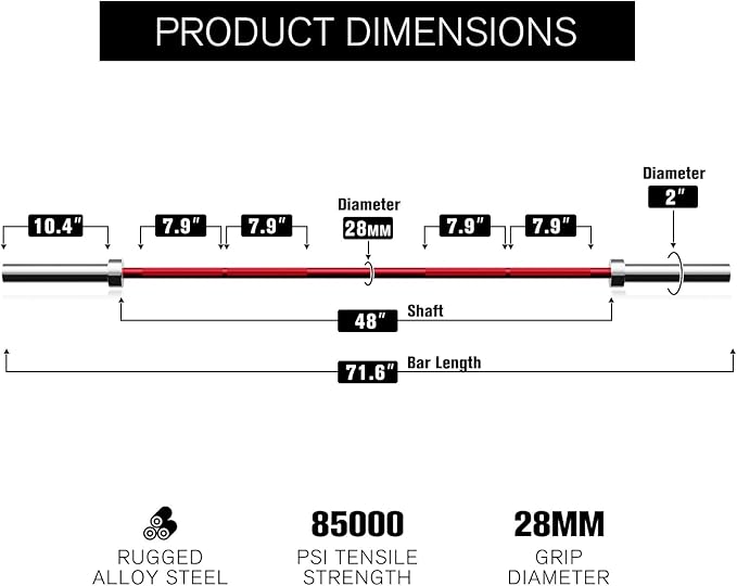 RITFIT Olympic Barbell 4ft/6ft - 2 Inch Weight Bar for Strength Training, Weightlifting, Squat, Deadlift, Bench Press, Curl, Overhead Press - 350lbs/500lbs Capacity