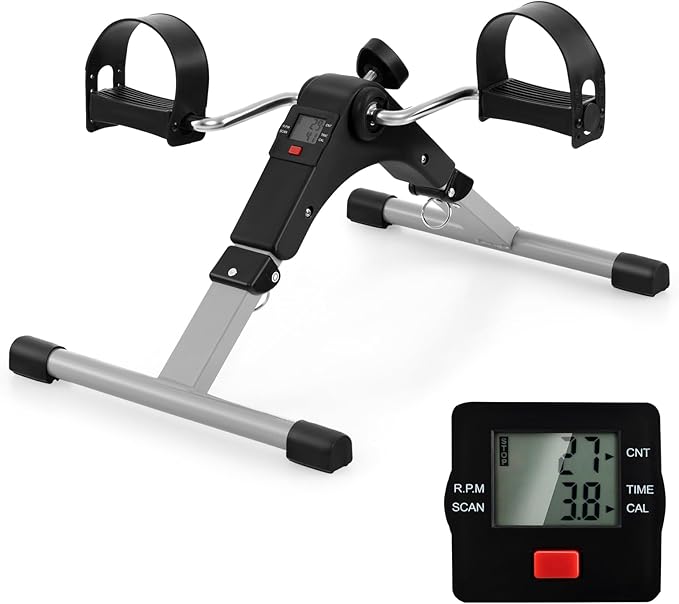 GYMAX Under Desk Bike Pedal Exerciser, Folding Mini Exercise Bike with LCD Display for Arms & Legs Workout, Portable Peddler Exerciser for Seniors Office Home Fitness