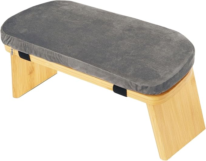 Meditation Bench Kneeling Stool Ergonomic Wood with Soft Cushion, Foldable Portable Prayer Bench, Meditation Stool 16.93x7.48x7.09inch- Gray