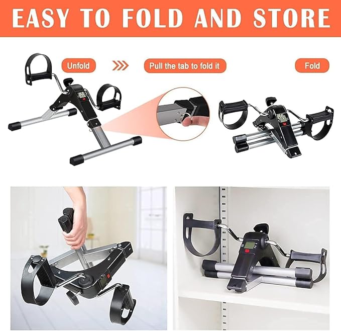 TABEKE Pedal Exerciser, Under Desk Bike Stationary Pedal Exerciser for Arm and Leg Workout, Portable Folding Sitting Desk Cycle,Black