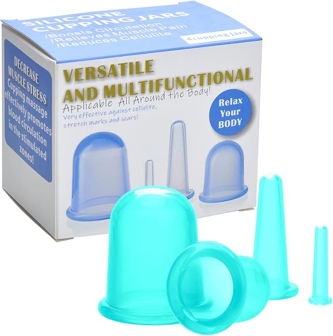 lychee Anti Cellulite Cupping Therapy Set for Family 4Pcs Silicone Vacuum Massage Cups - Chinese Cupping Kit for Body and Massager for Adults Home Use (Green)