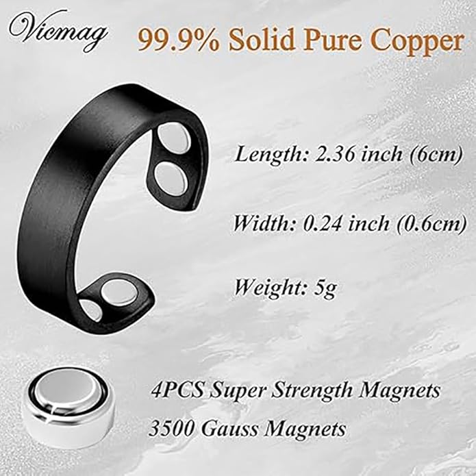 Stainless steel lymphatic magnetic therapy ring, adjustable fatigue relief sleep magnetic finger ring, open magnet unisex ring