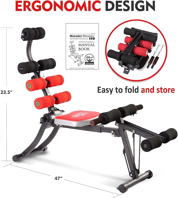 22 in 1 Wonder Master Core & Abdominal Workout Equipment, Foldable & Adjustable Rowing Machine, Core Strength Training& Abdominal Exercise Trainers with 22 Ways to Exercise for Home Gym