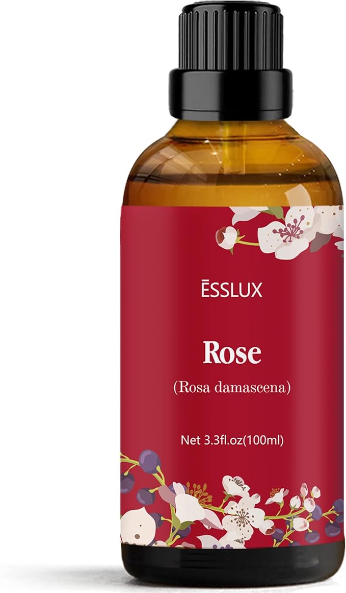 Rose Essential Oil 100ml, ESSLUX Aromatherapy Essential Oils for Diffuser, Massage, Soap, Candle Making, Home Fragrance