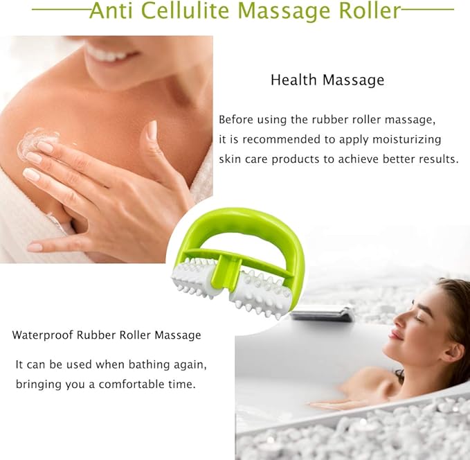 Cellulite Massage, Fascia Blaster Tool with Two-Wheel Massage Handle,Relax Muscles to Relieve Stress,Increases Blood Circulation,Apply to Arm/Shoulder/Leg/Back/Buttocks/Abdomen(Green)