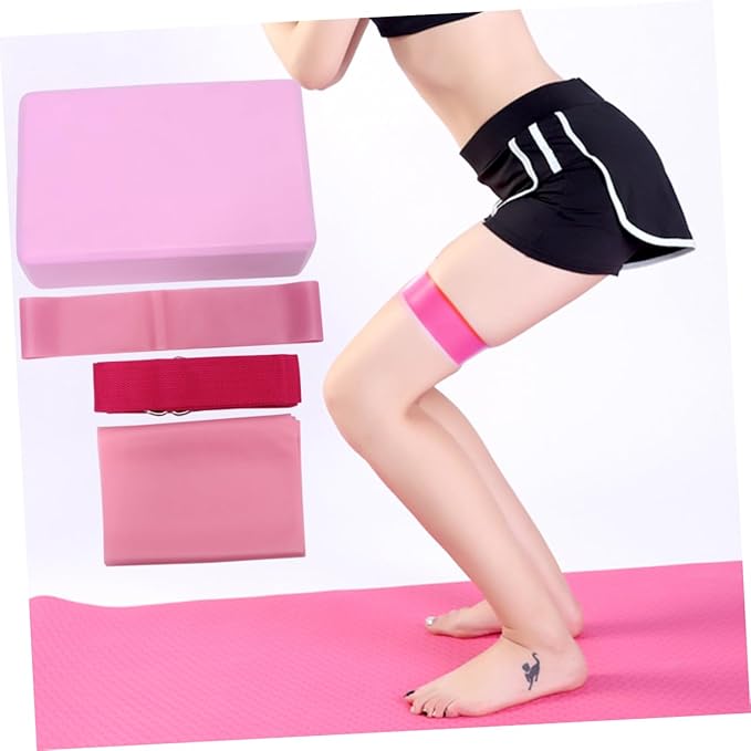 VICASKY 4-Piece Yoga Tool Kit Resistance Ring Stretch Band Latex Pull Towel and Yoga Brick Essential Accessories for Home Gym and Fitness Enthusiasts